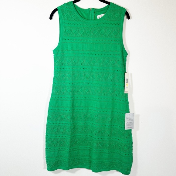 NWT $148 Eliza J Sleeveless Crochet Shift Dress Kelly Green Size Medium summer - Picture 2 of 13